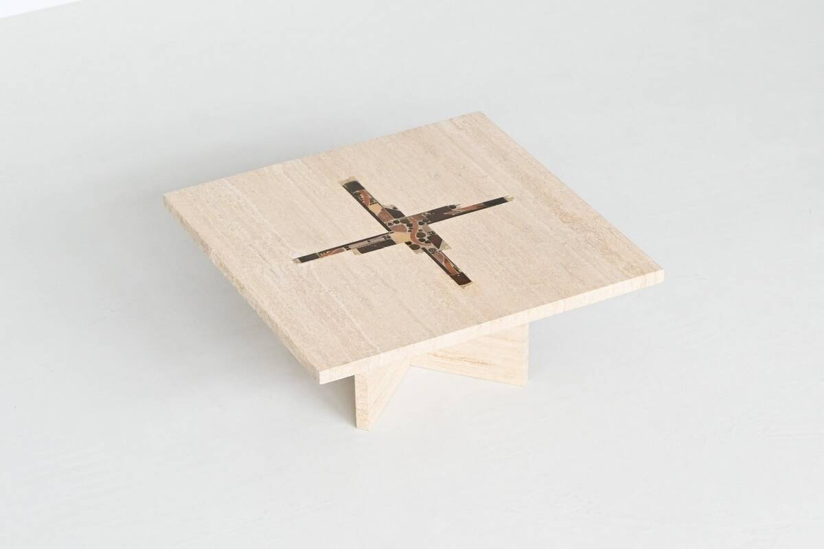 Paul Kingma artwork coffee table in travertine, The Netherlands, 1980
