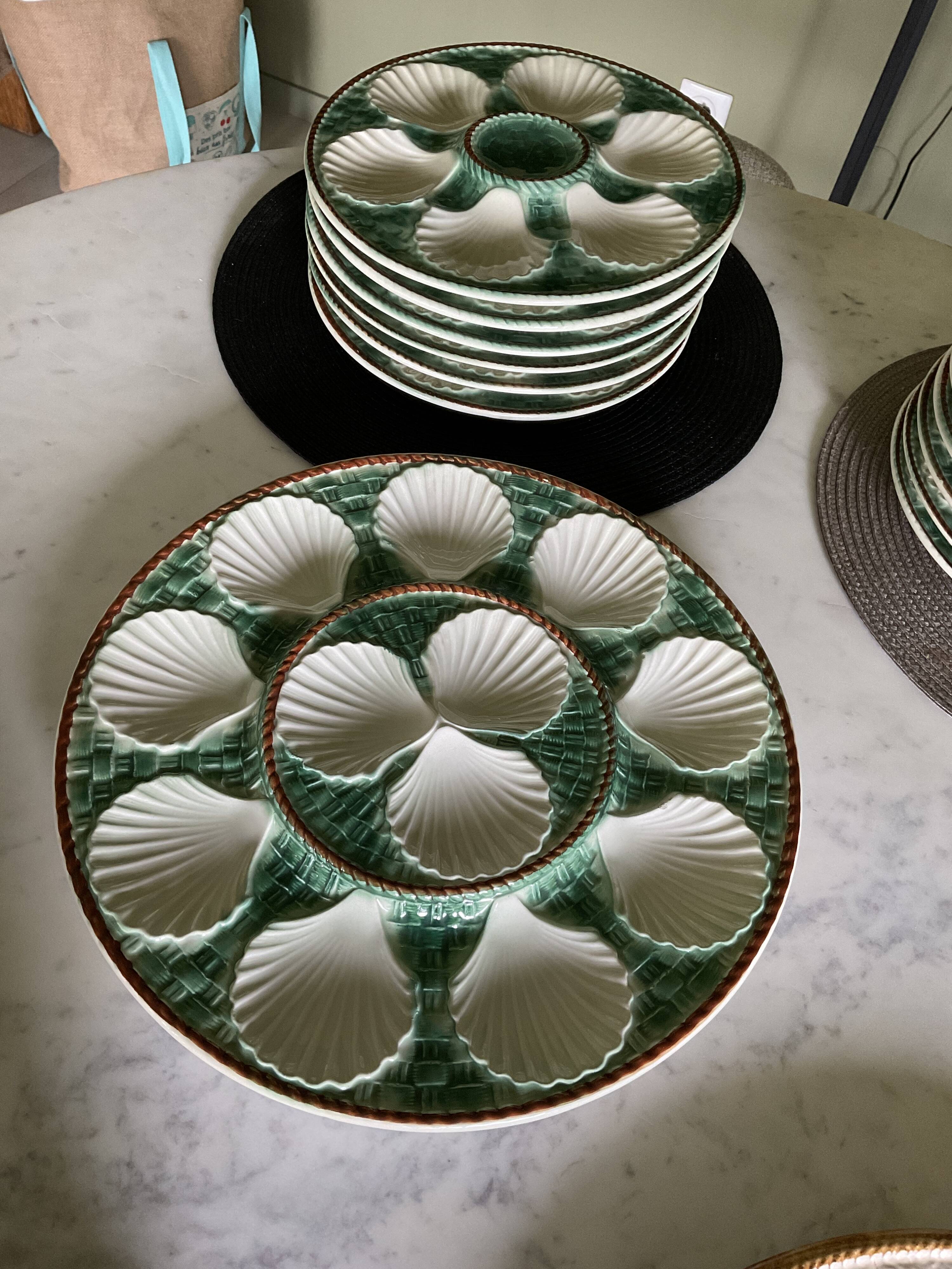 6 oyster plates and Longchamps barbotine dish