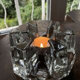 Bougeoir en verre lourd, chauffe-assiette