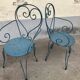 1 Table and 2 wrought iron garden chairs 1950 vintage