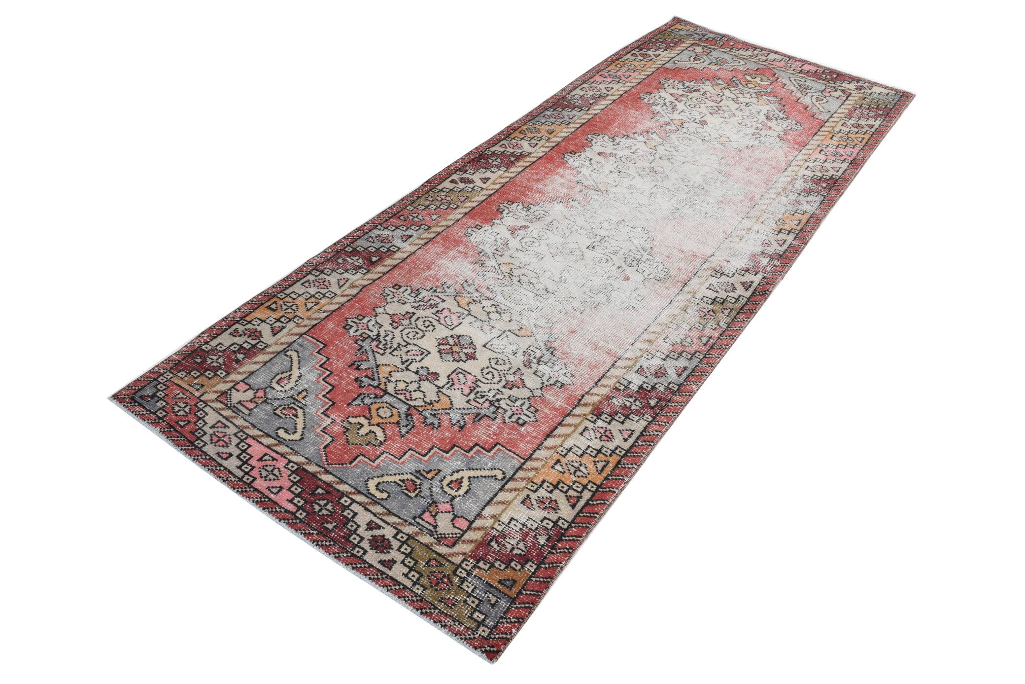 3x9 Rug For Hallway Antique Red Vintage Runner Rug, 102x261Cm SK 3931