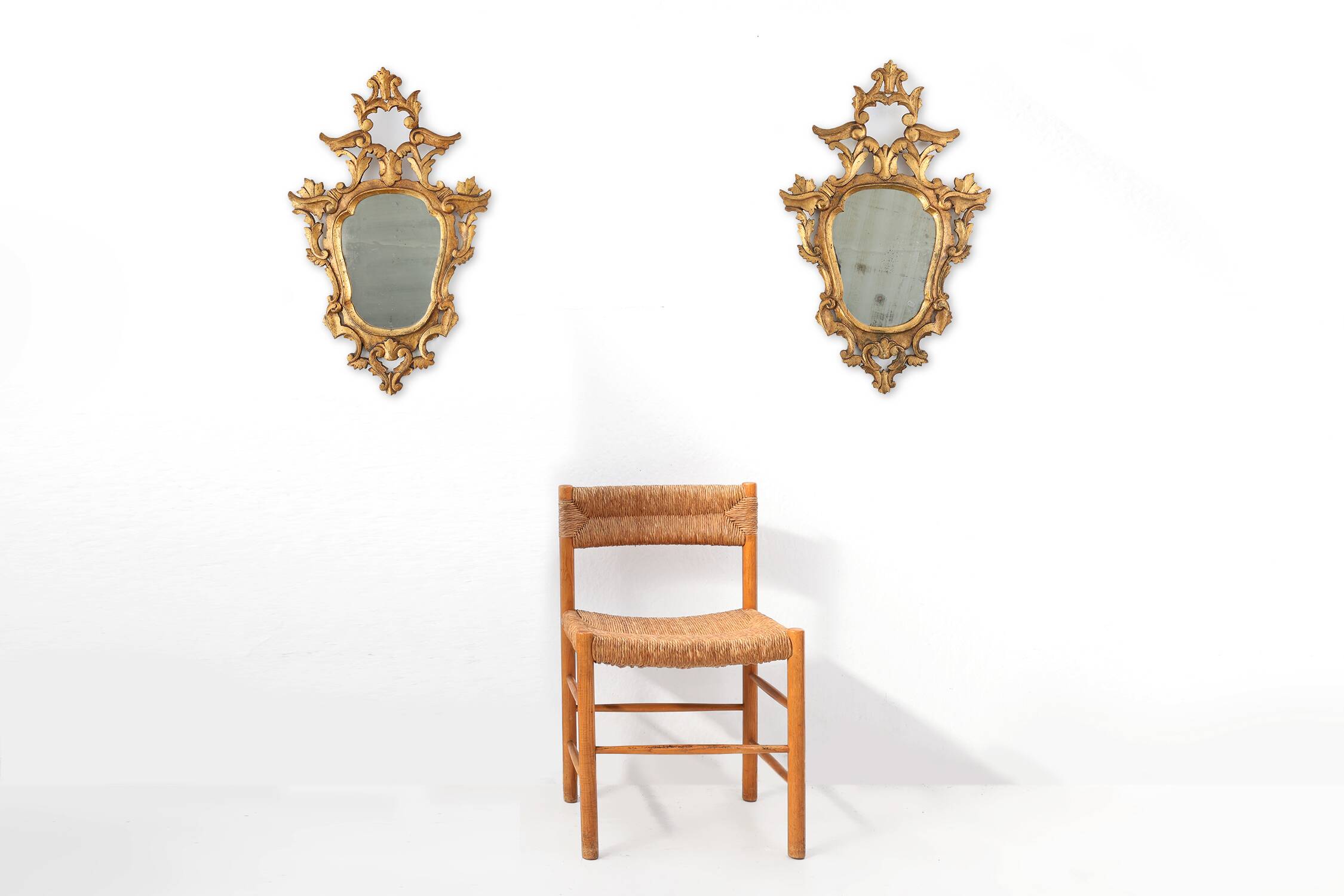 Pair of two Venetian Rococo giltwood mirrors, ca. 1850 Italy