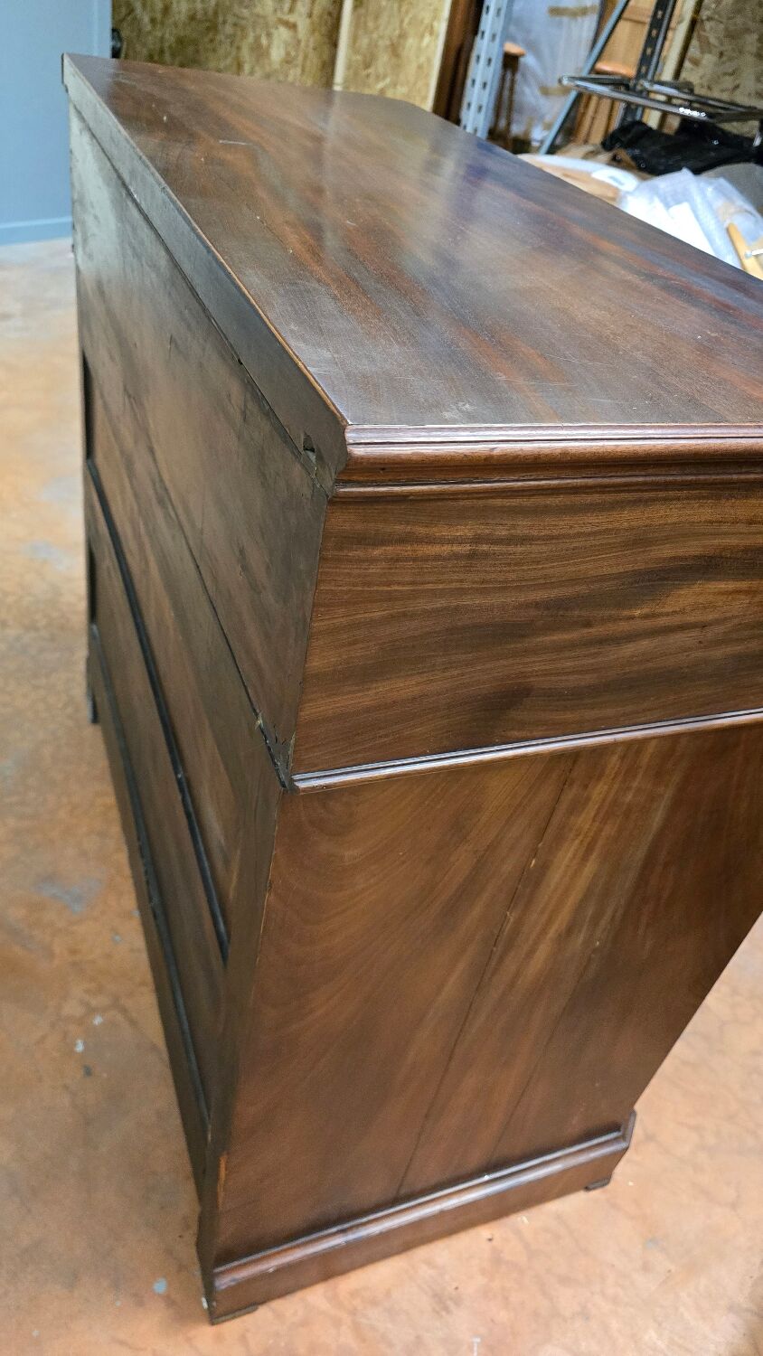 Vintage wooden toilet commode with marble top.