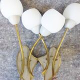 Pair 1950 vintage metal and glass Opal 50s rockabilly wall lights