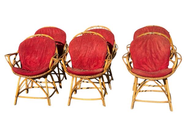 Set de 10 fauteuils en rotin des années 60 France