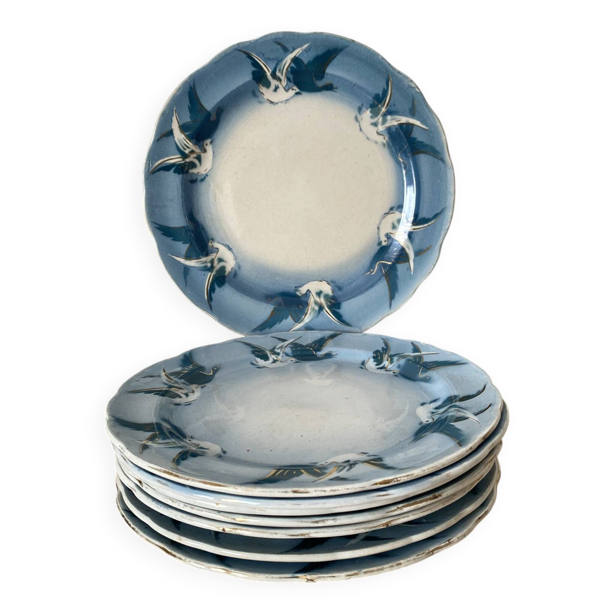 Rare dessert plates Terre de Fer Choisy le Roi, birds.