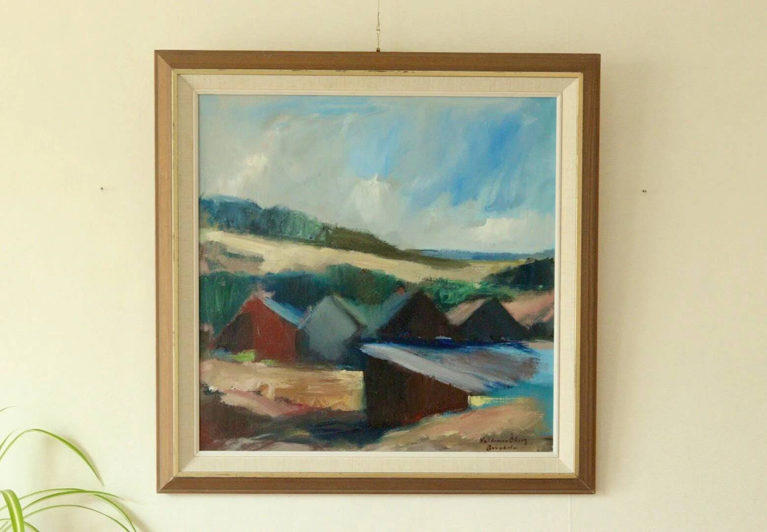 Oil on Swedish canvas "Landscape with Buildings", Valdemar Öberg