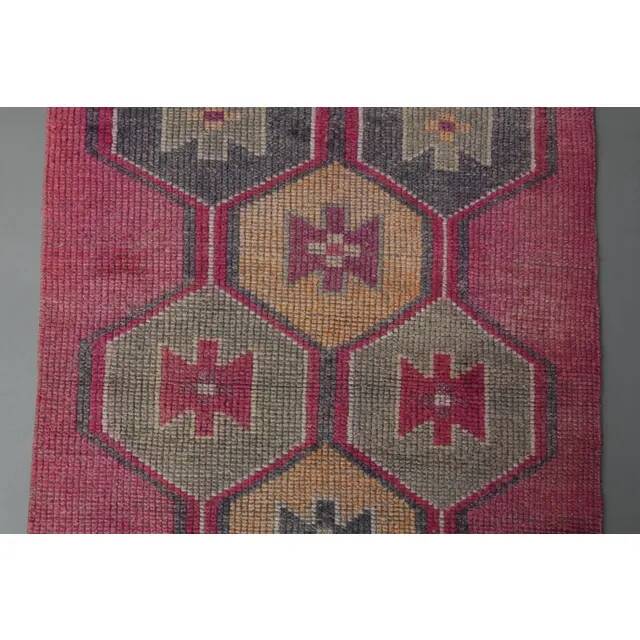 Vintage Turkish Hand-Knotted Wool Cotton Pink Runner Rug 94x329