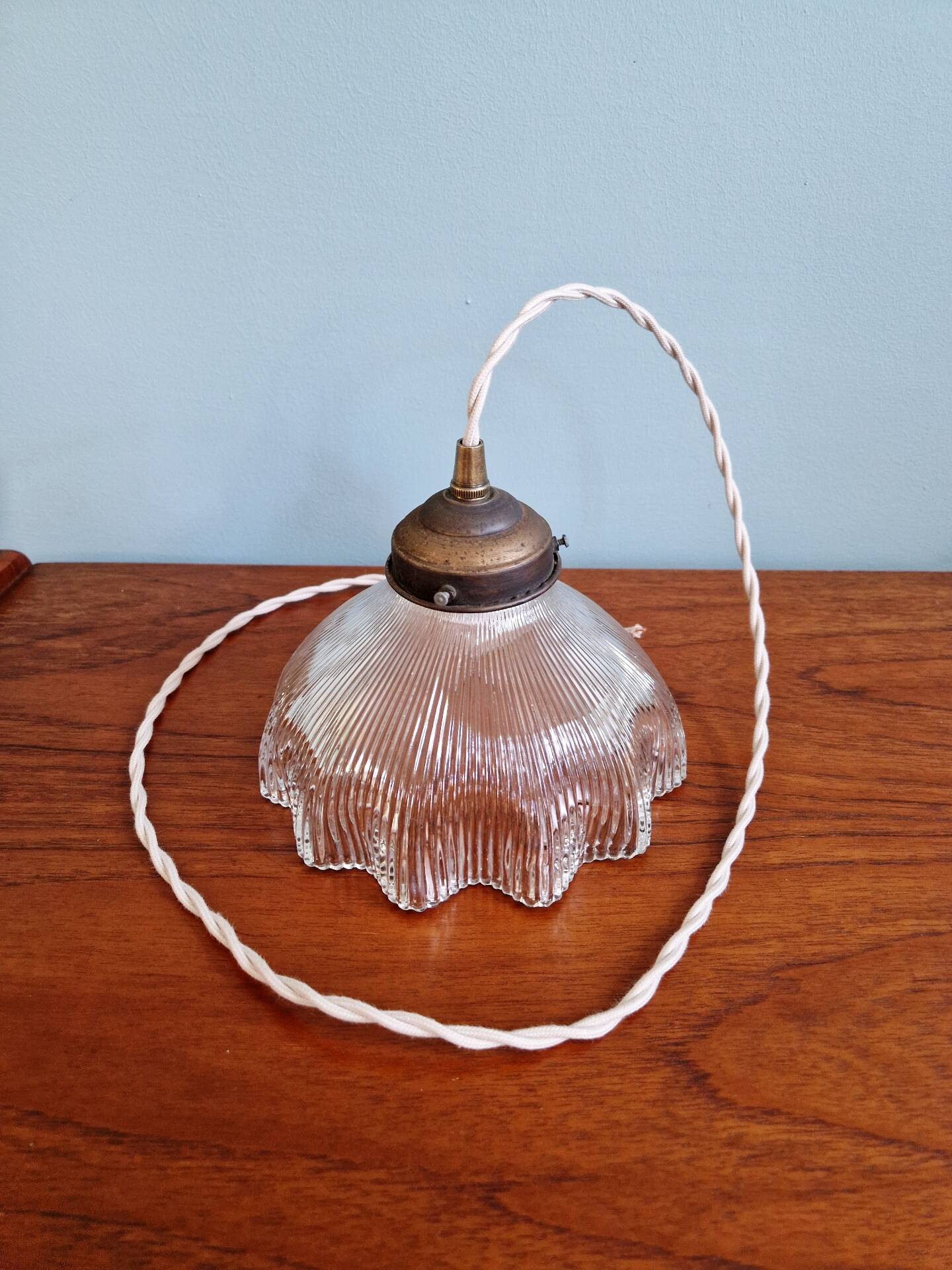 Art Deco ribbed glass suspension, Holophane, 1920-30