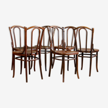 Lot de 6 chaises bistrot Thonet à fonds bois gaufrés du début XXe