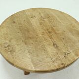 Brutalist Solid Oak Round Coffee Table 1970s