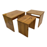 Vintage pine wood nesting tables  mimiset side tables set of 3