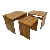 Vintage pine wood nesting tables  mimiset side tables set of 3
