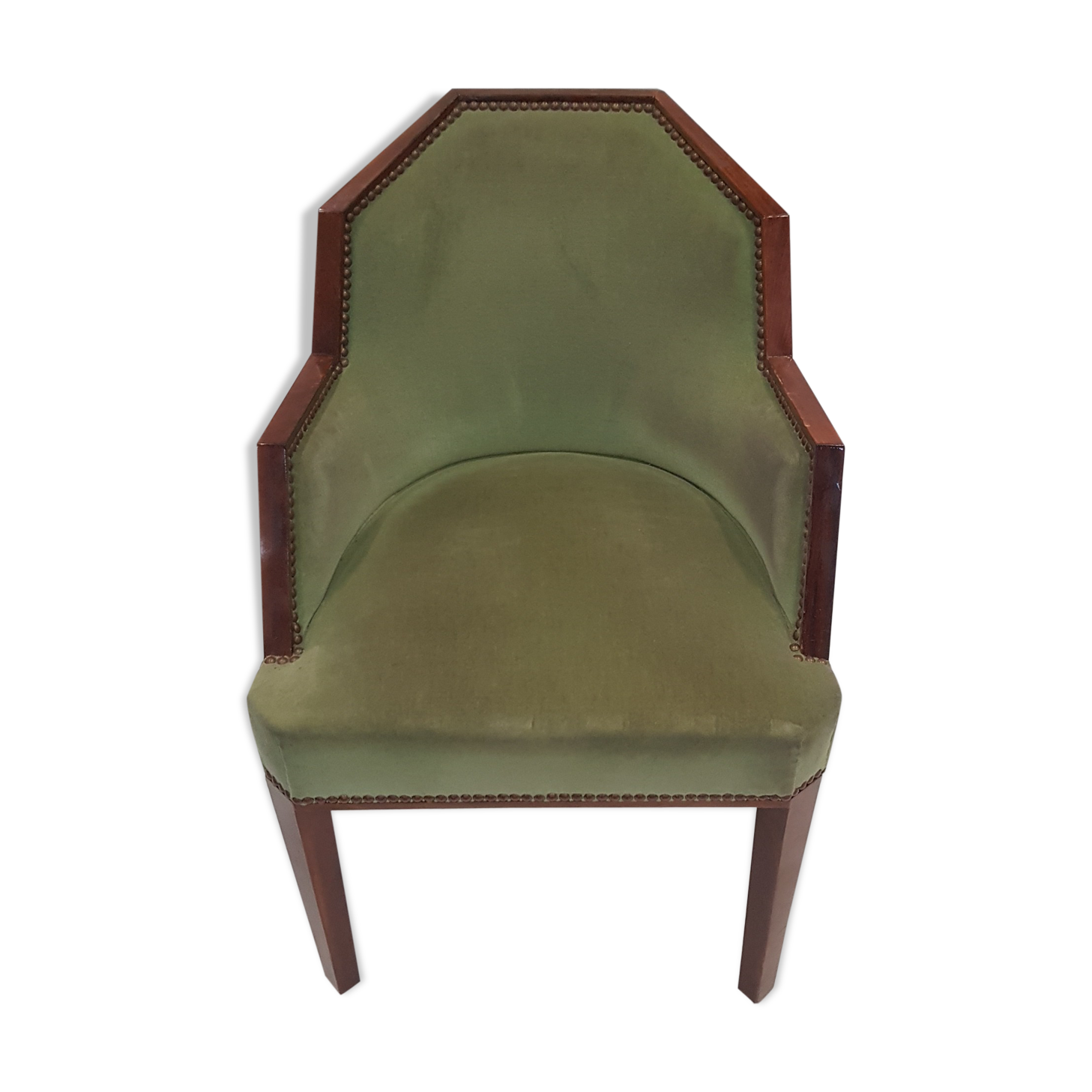 Art Deco armchair with almond green velvet