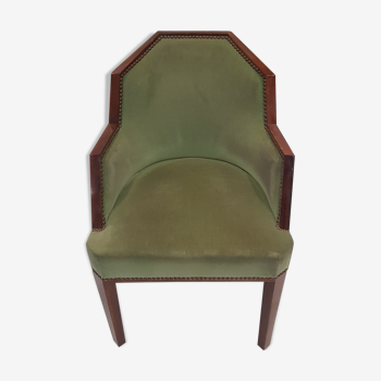 Fauteuil art déco velours vert amande