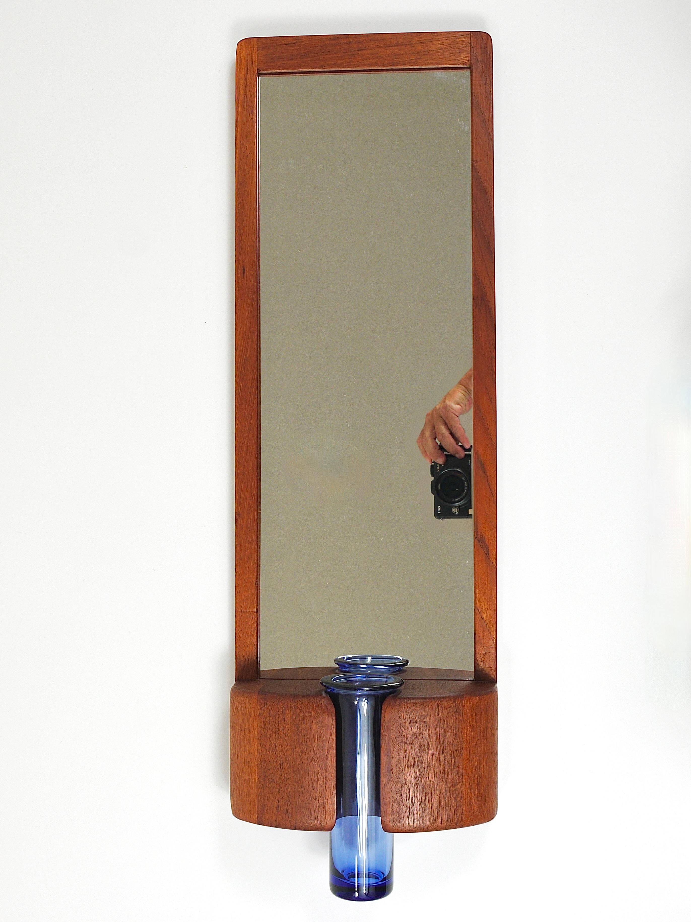 Danish wall mirror by Jacob Hermann & Per Lütken and Holmegaard glass vase, 1960s.