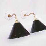 vintage wall lights in enamelled brass sheet metal