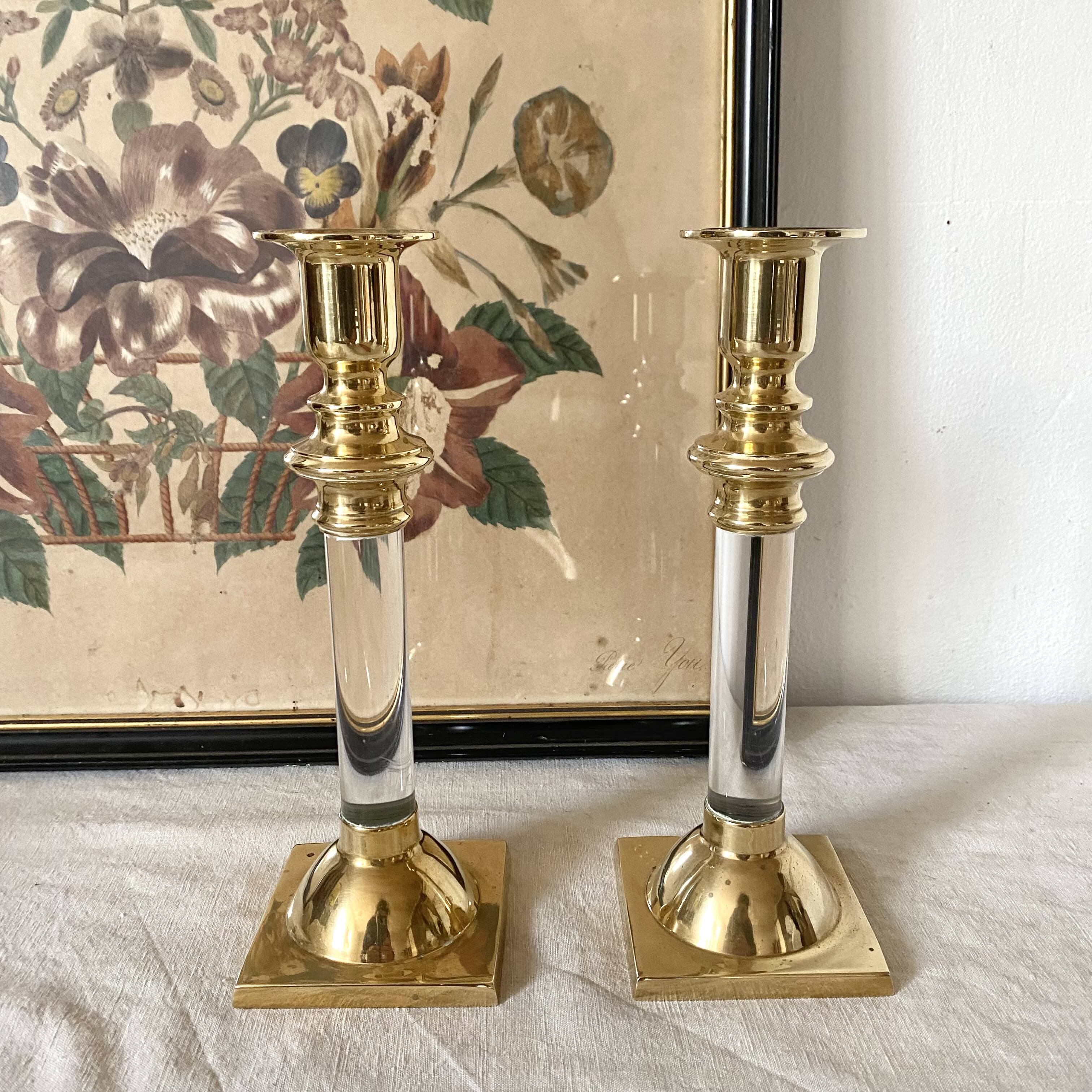 Pair of brass and lucite candlesticks, 1970s