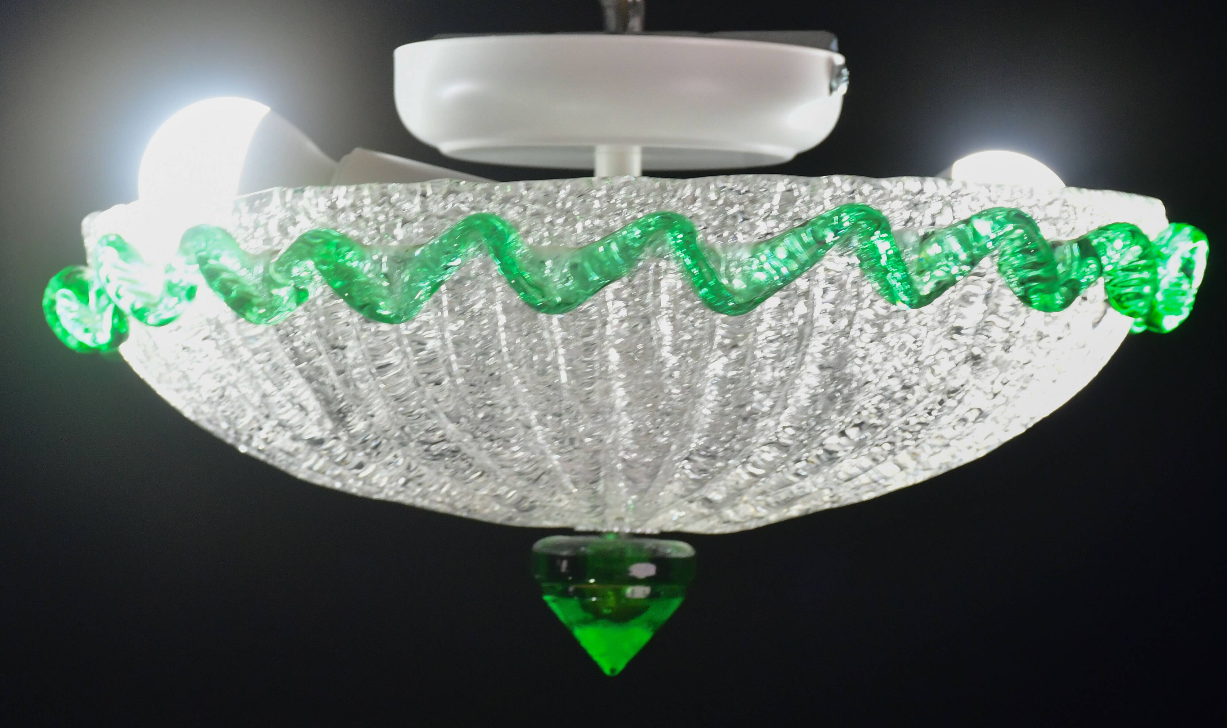 Charming Italian green Murano glass ceiling fixture, Murano, 1970