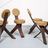 Original set of 4 tripod chairs by Frida Minet and Adrien Audoux, 1950s, France