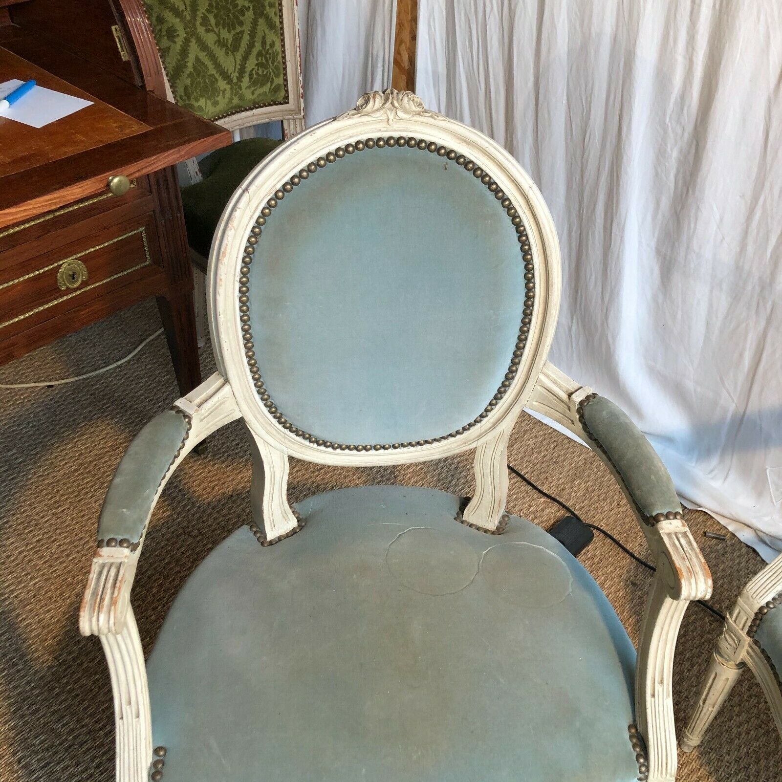 Pair of Louis 16 style medallion armchairs