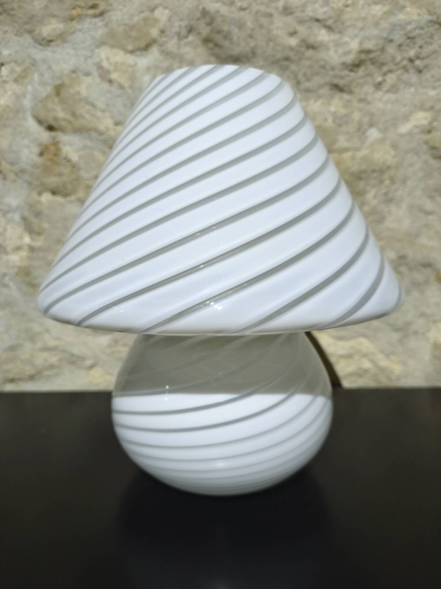 White striped Murano mushroom lamp / swirl – Vintage 1970 – Perfect