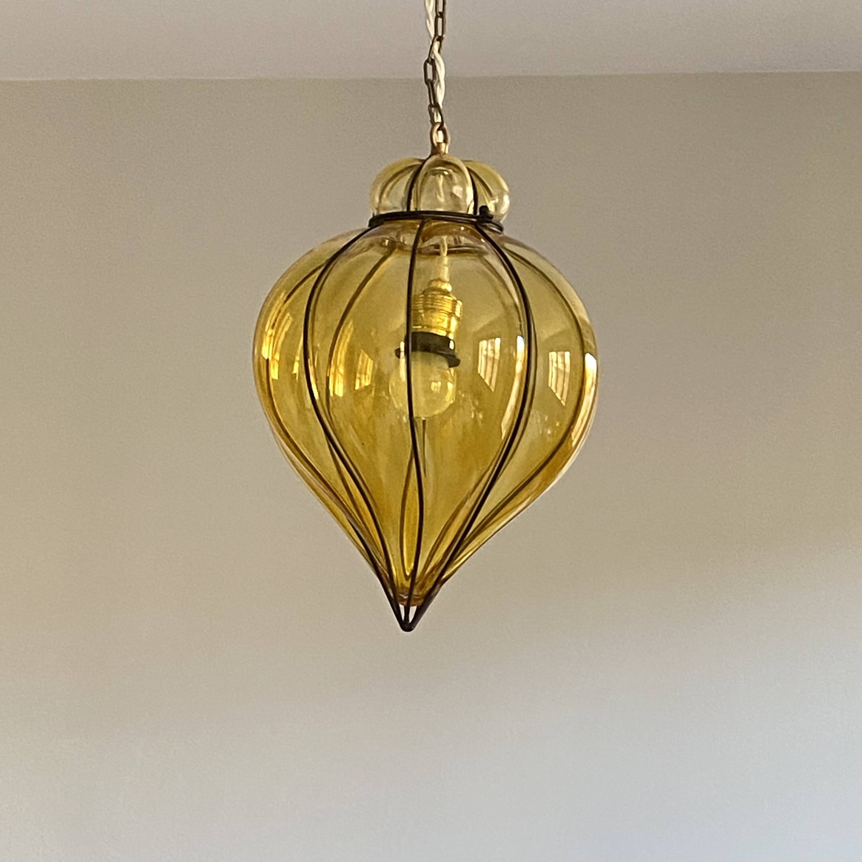 Antique Venetian lantern cage glass chandelier pendant light