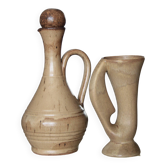 Set of 2 antique stoneware carafes/pitchers