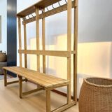 Vintage portemanteau XL en bois avec banc