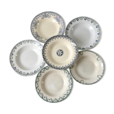Set of 6 hollow plates Terre de Fer mismatched late nineteenth
