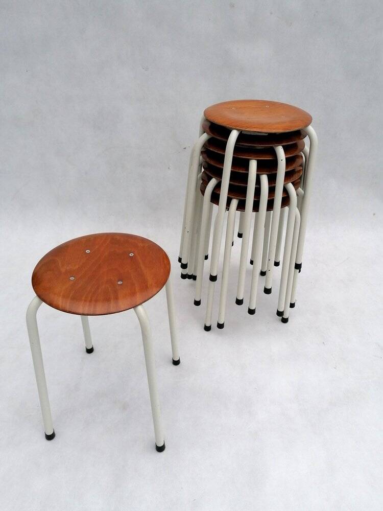 Tabourets néerlandais vintage en contreplaqué, années 1970, ensemble de 4