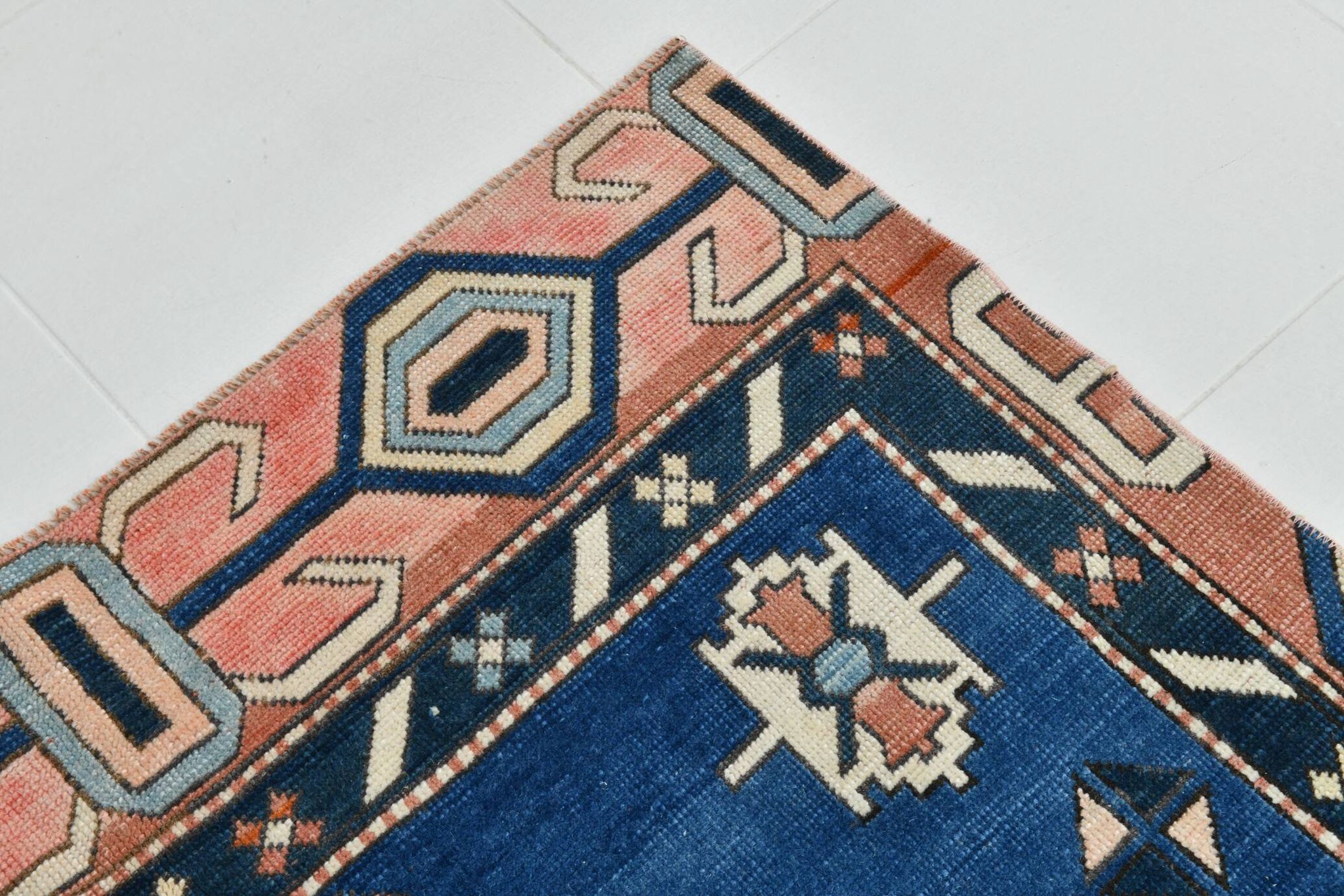 128x265 Cm Blue Vintage Area Rug, Rare Style Rug