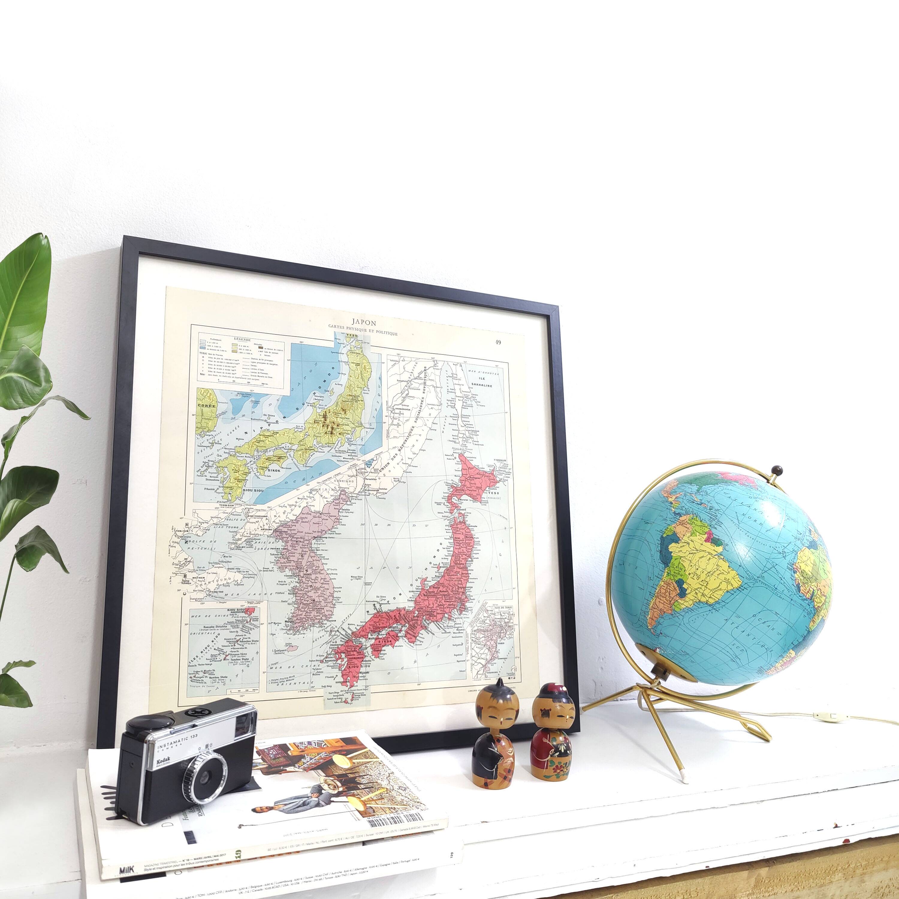 Vintage map Japan Korea 43x43cm from 1950