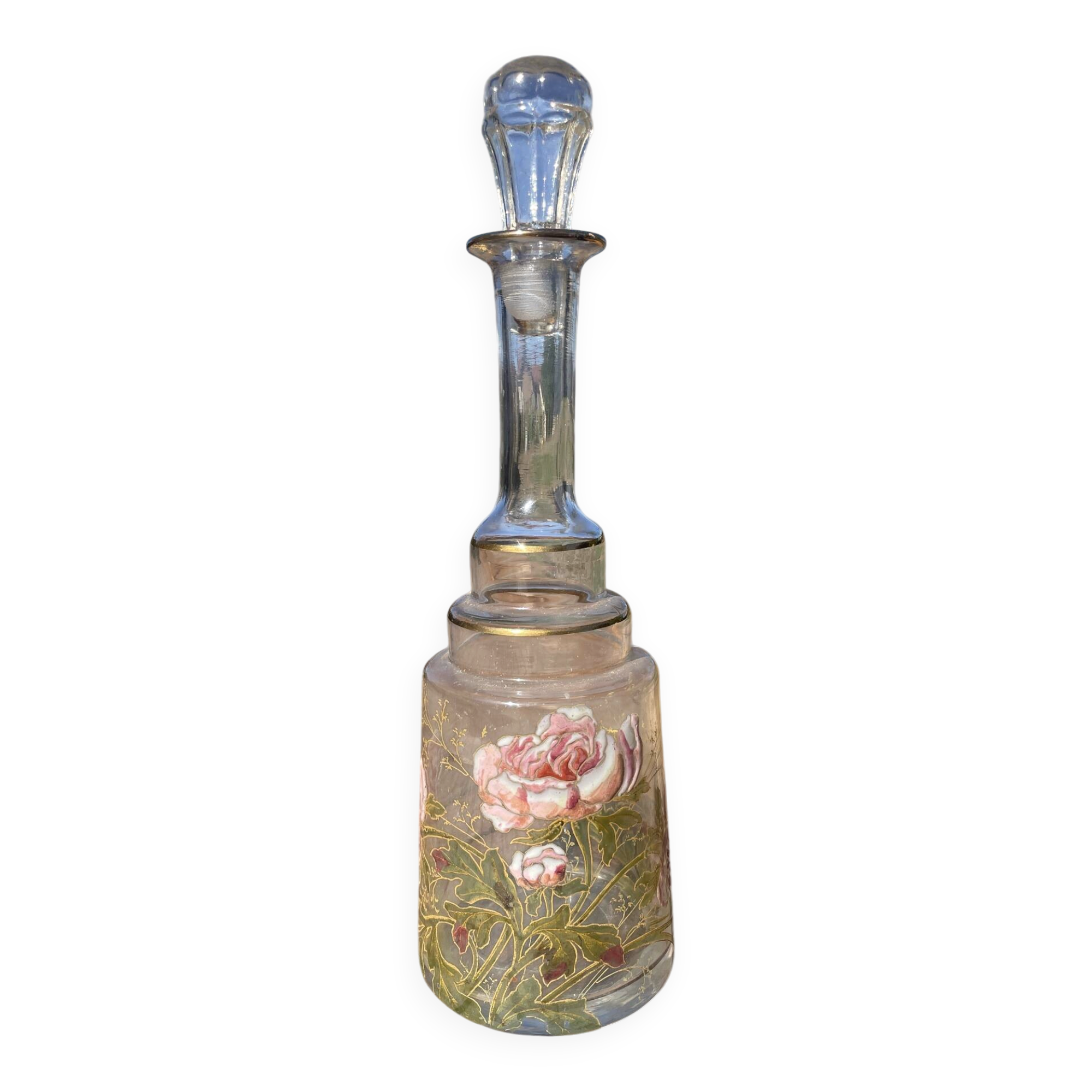 Carafe a liqueur peint et emaille a decor de roses art de la table deco