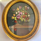 Painting of Flower arrangement in Oval Frame gilded wood measurements 29 cm x 23 cm CONVEX glass