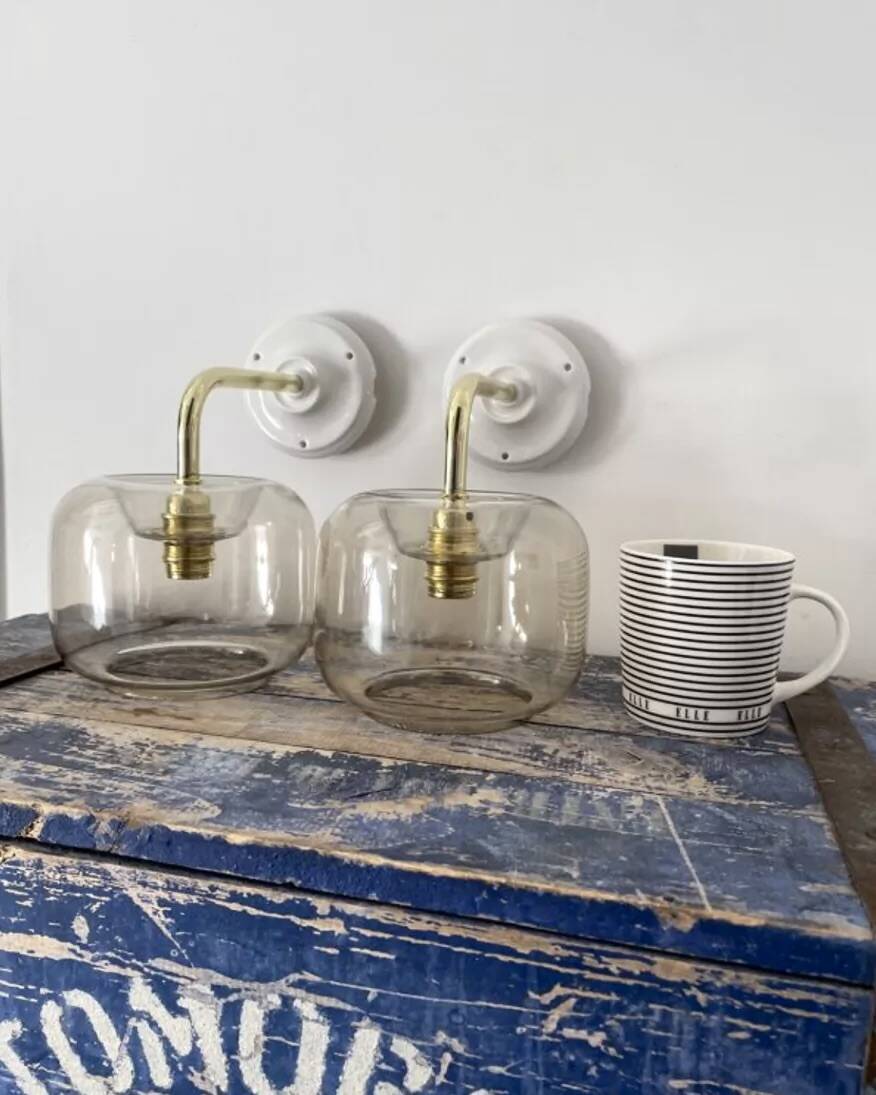Set of two vintage smoked glass wall lights