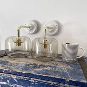 Set of two vintage smoked glass wall lights