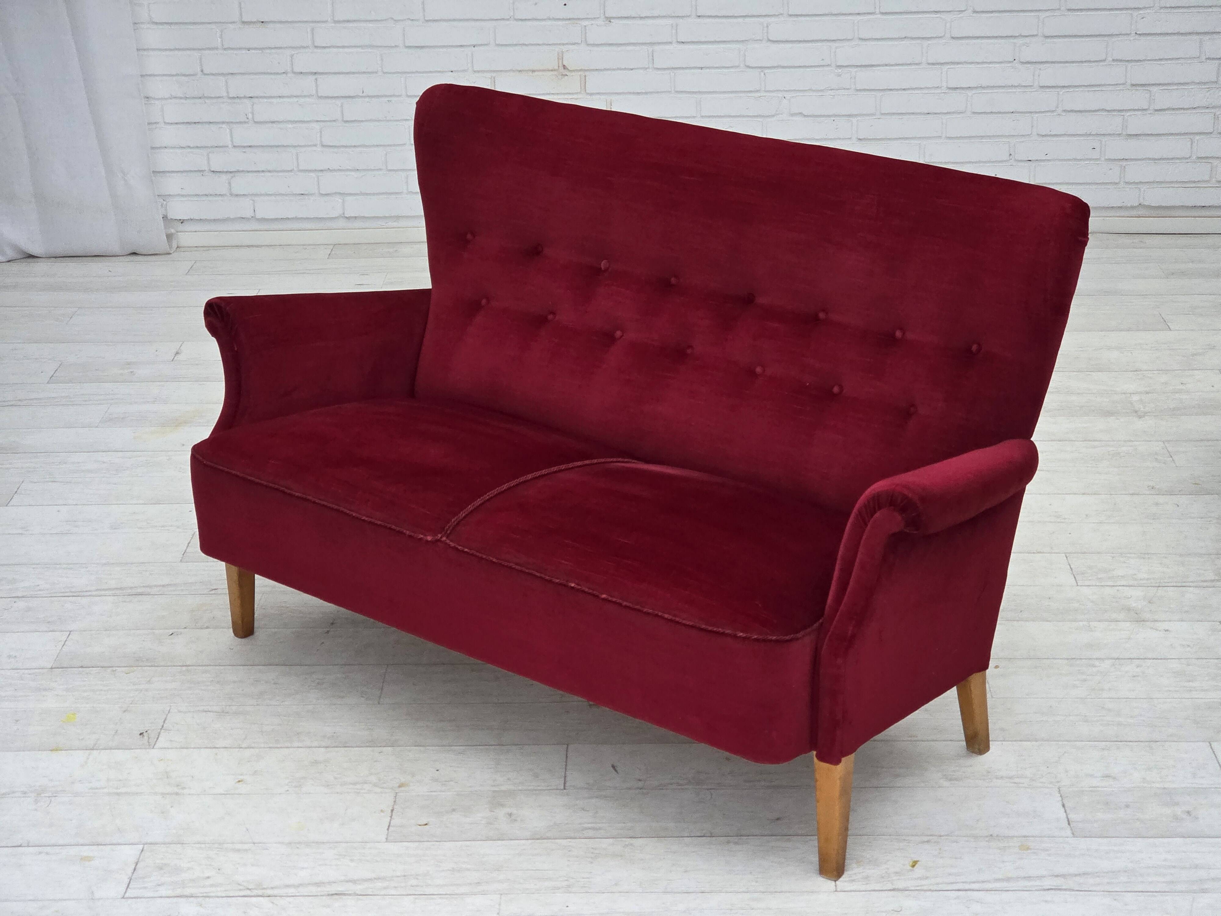 1960s, Swedish 2-seater sofa by Dux Sweden, furniture velour, ash wood.