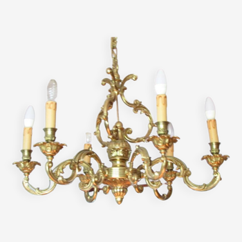 Cage chandelier in gilded bronze, 6 lights, 1980s