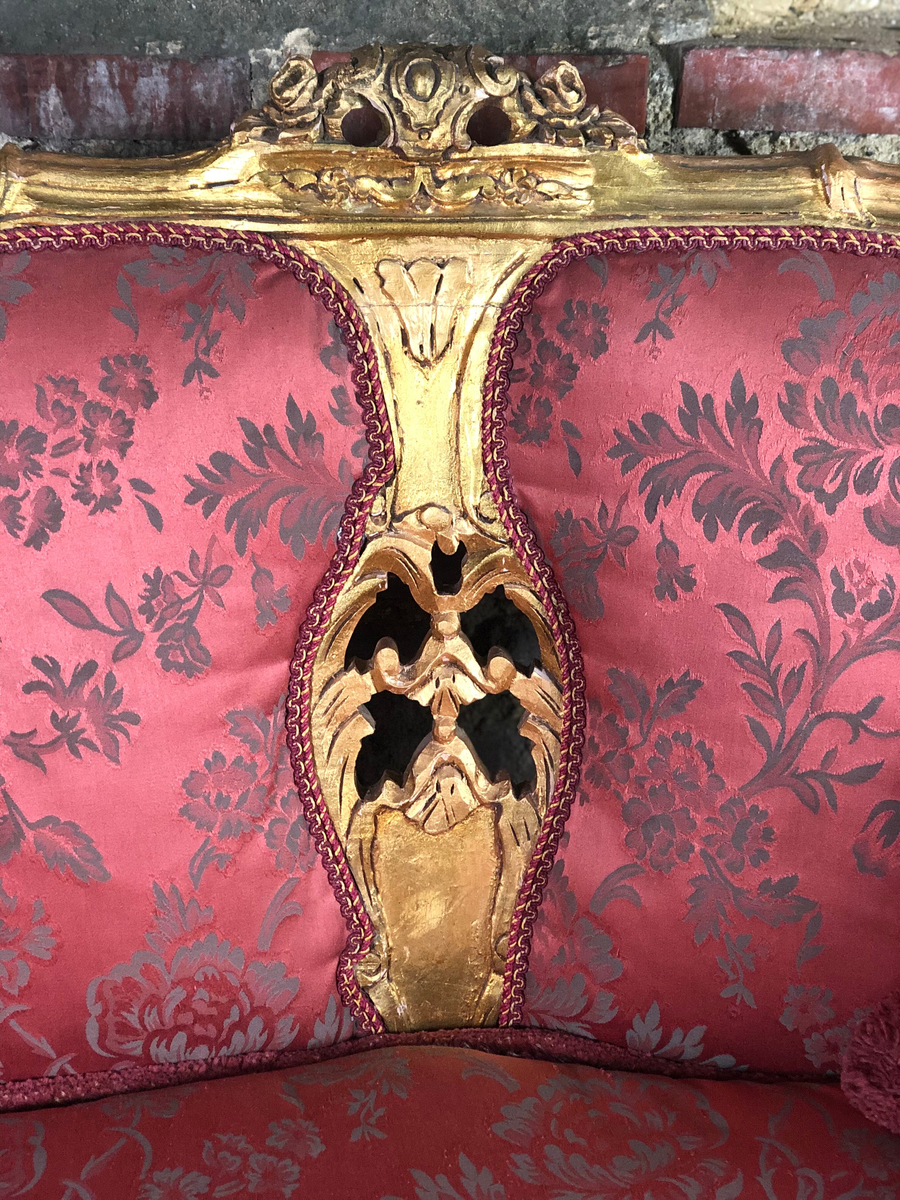 Bench louis XV style in gilded wood carved and upholstered