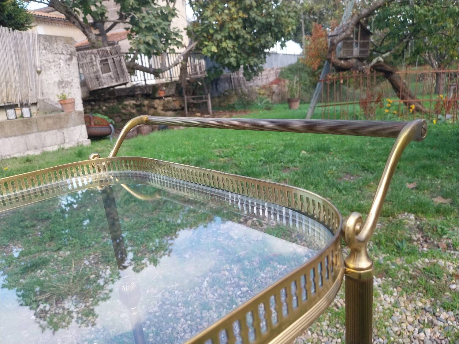 Gold-plated brass serving trolley