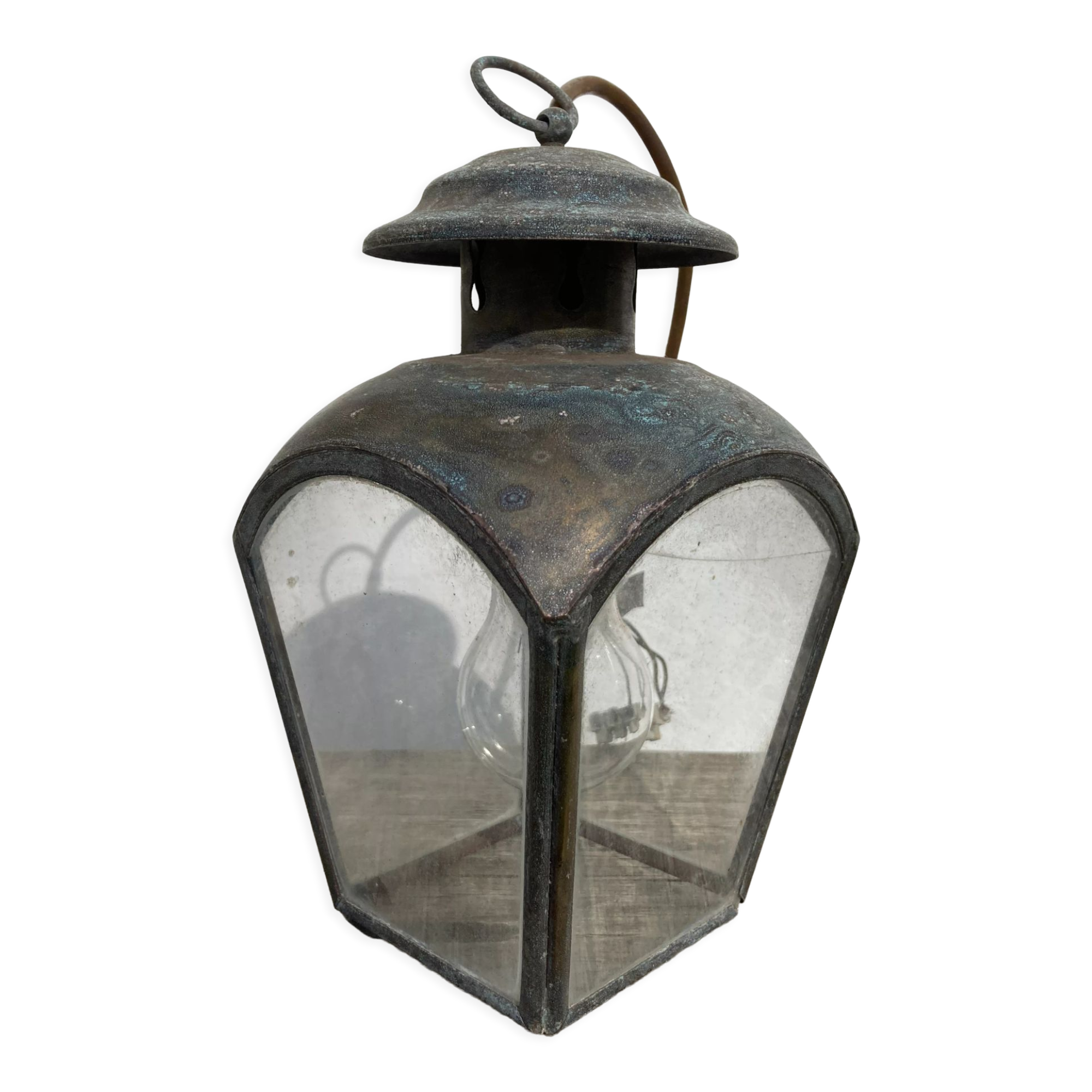 Antique lantern suspension in brass and glass