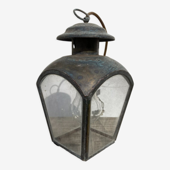 Antique lantern suspension in brass and glass