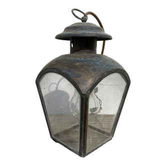 Antique lantern suspension in brass and glass
