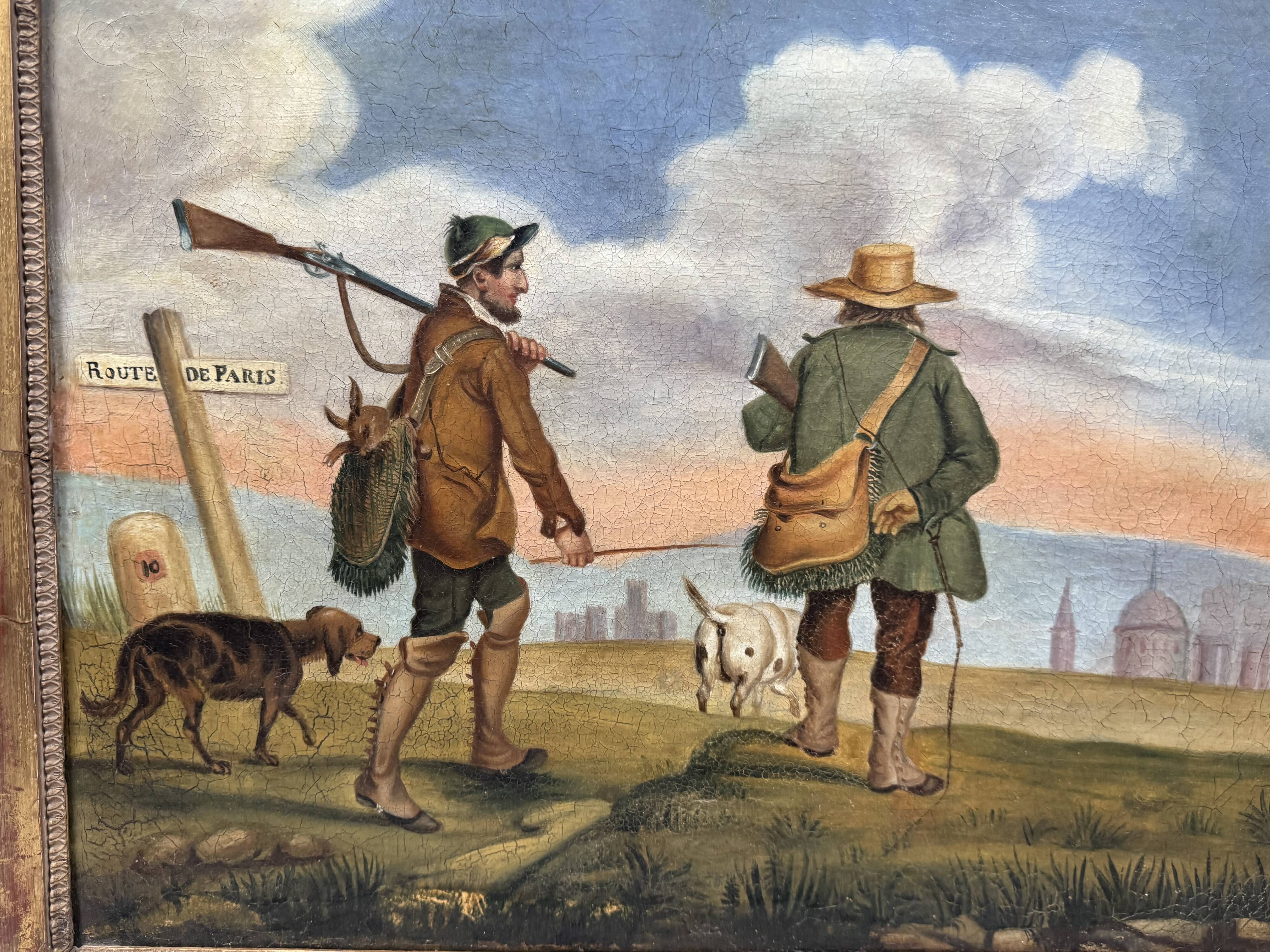 Hunting return oil on canvas 19th century