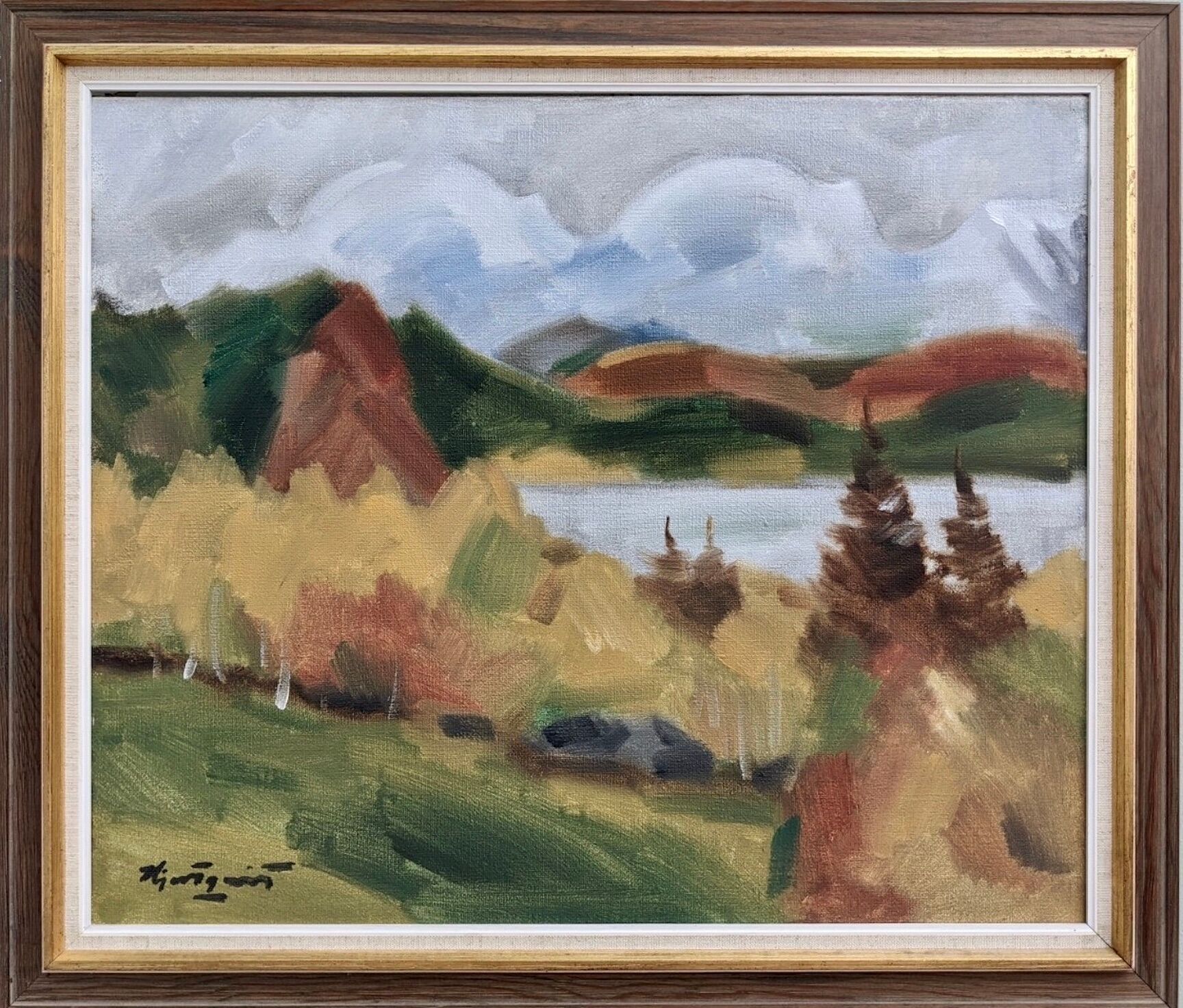 Mid 20th Century "Autumn View" Swedish Expressionist Landscape Oil Painting, Framed