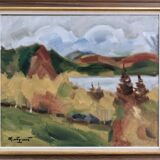 Peinture à l’huile de paysage expressionniste suédoise, encadrée  « Autumn View »