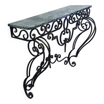 Console en fer forgé et marbre années 50=60