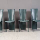 Vintage green leather dining chairs, 1980s - set of 4