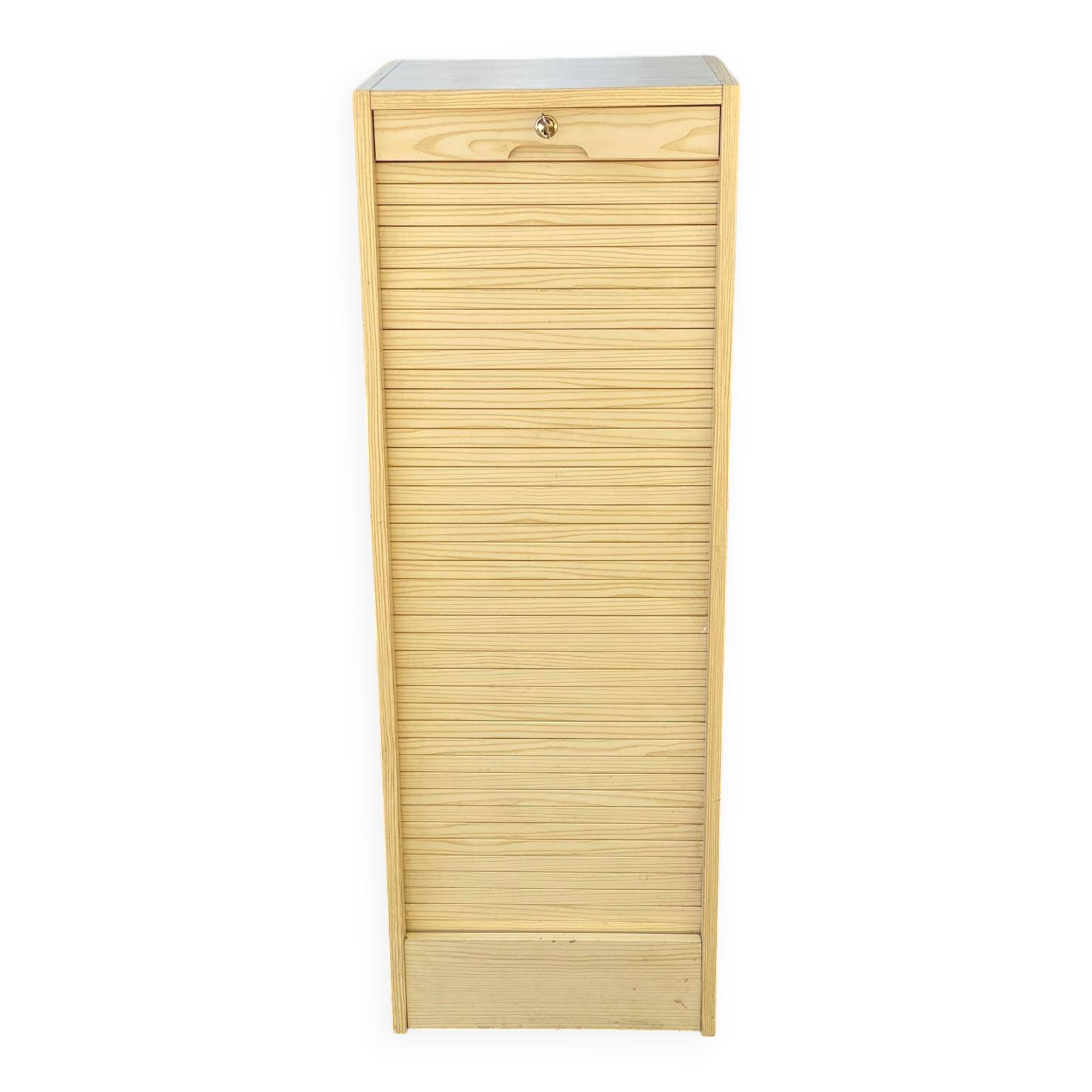 Beige wooden cabinet with curtains or sliding shutters 120cm